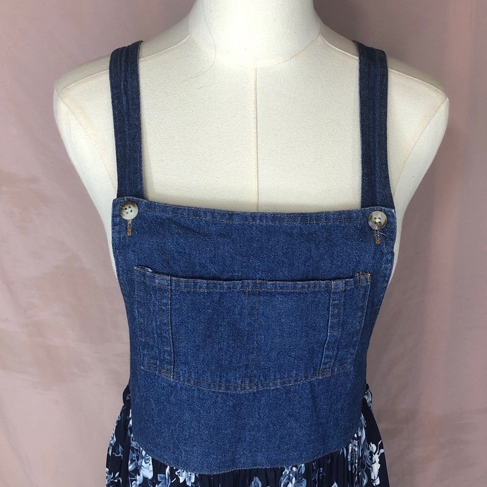 Coldwater Creek Denim Bib Floral Maxi Dress - Navy/Blue Size Small Medium - Picture 4 of 15